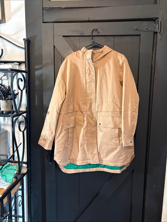 Liz Claiborne Jackets & Blazers - Liz Claiborne Tan Hooded Trench Coat with Teal Trim